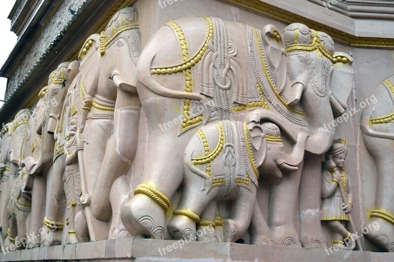 Elephants Building Old Building Gold Color Sandal