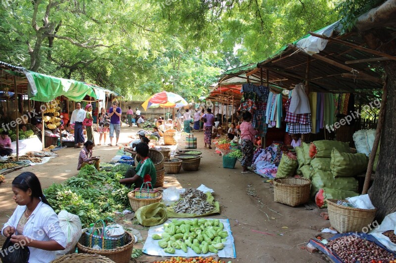 Bagan Market Human Market Stall Myanmar