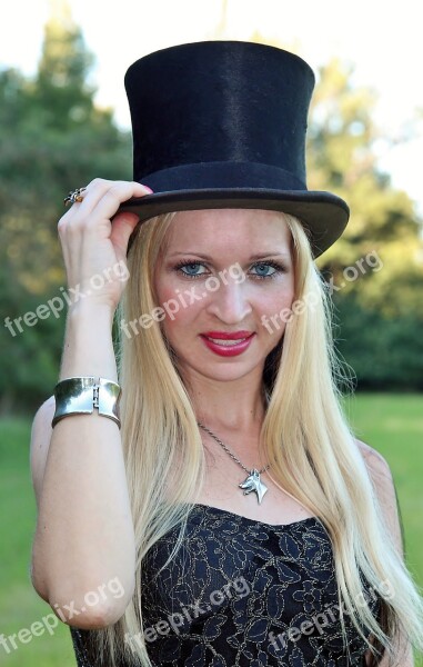 Woman Blonde Black Dress Facial Hand