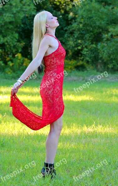 Woman Blonde Red Dress Pretty Free Photos