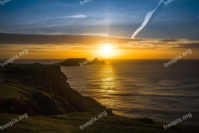 Sunset Ocean Peninsula In The Evening Wales