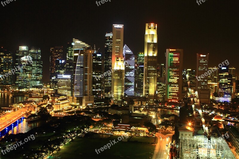 Singapore Night View Marina Bay Free Photos