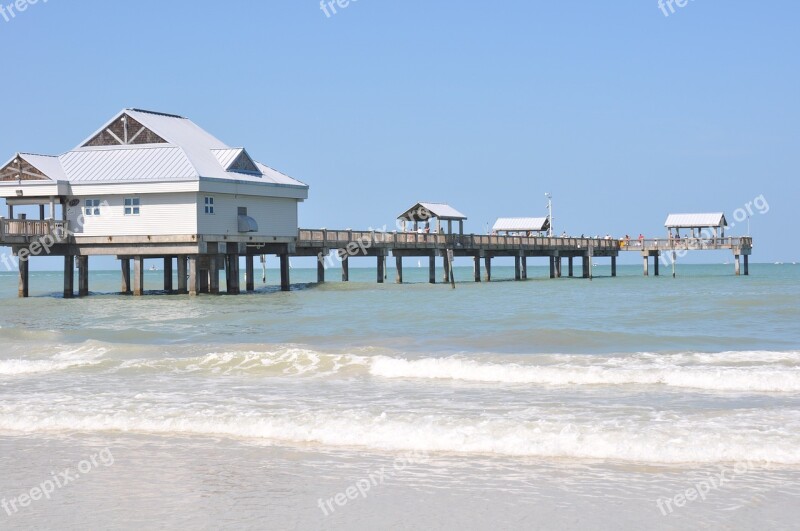 Florida Boardwalk Ocean Blue Sky Dock