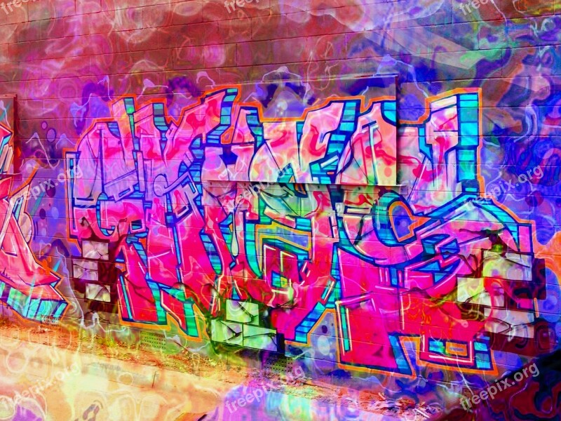 Graffiti Bricks Pink Fluorescent Wall