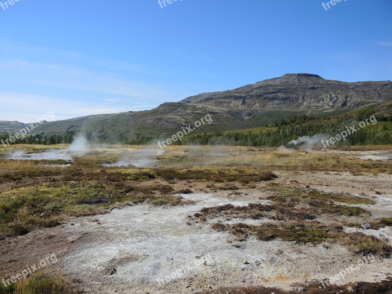 Iceland Geyser Landscape Volcanic Steam