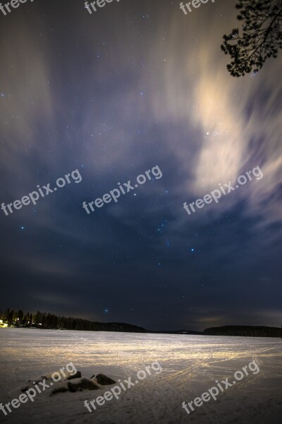 Star Landscape Winter Snow Evening