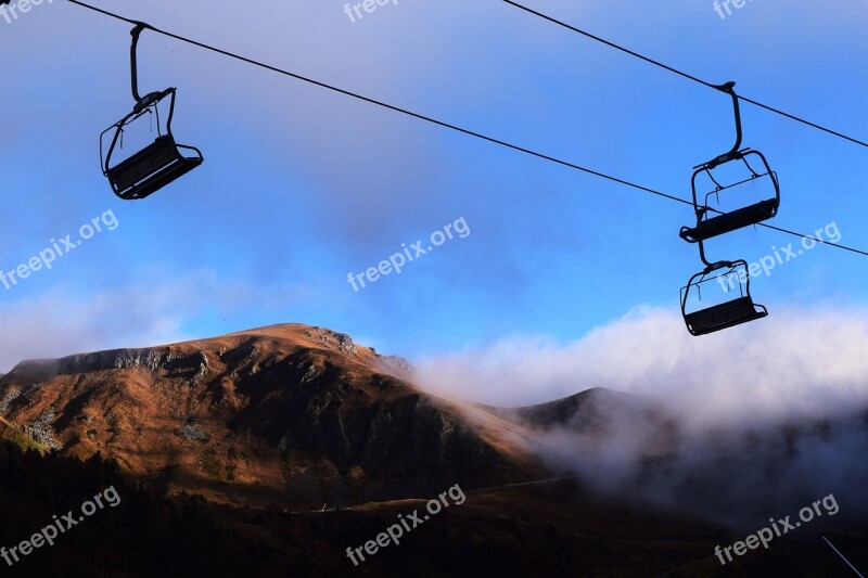 Mountain Chair Lift Mont Dore Clouds Colors