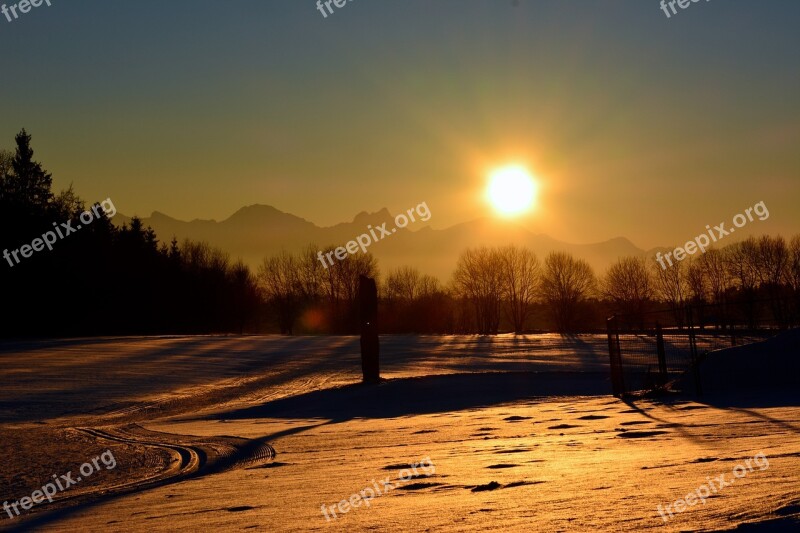 Winter Snow Sunset Wintry Evening Sky