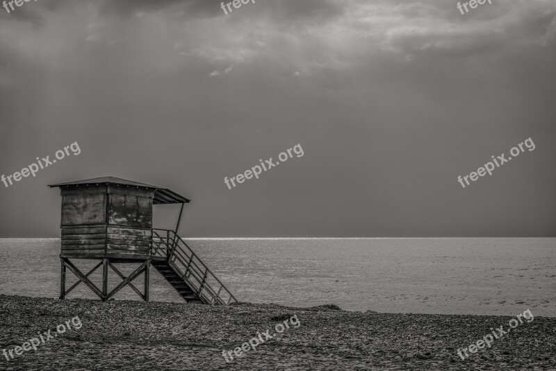 Lifeguard Tower Beach Clouds Sky