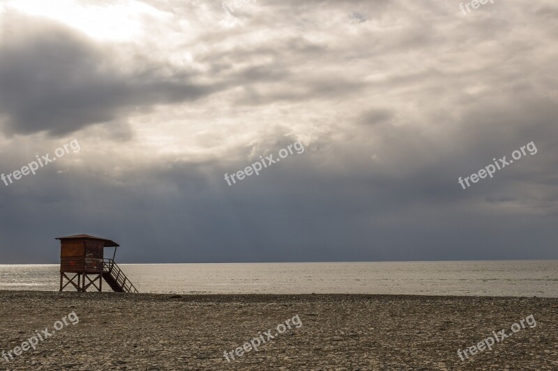 Lifeguard Tower Beach Clouds Sky