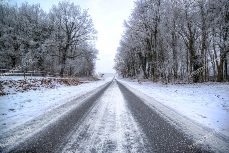 Winter Road Cold Freeze Snow