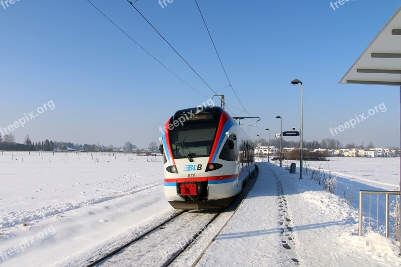 Train Railway Winter Stop Freilassing