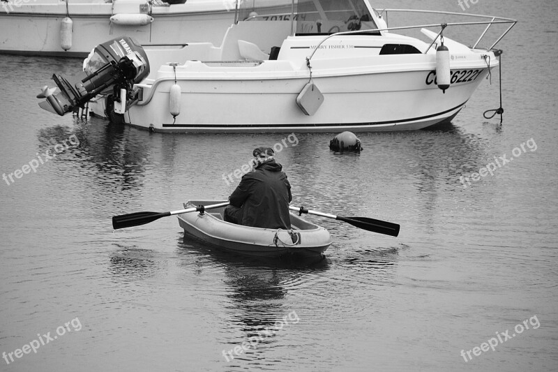 Man Rower Rowing Black And White Water