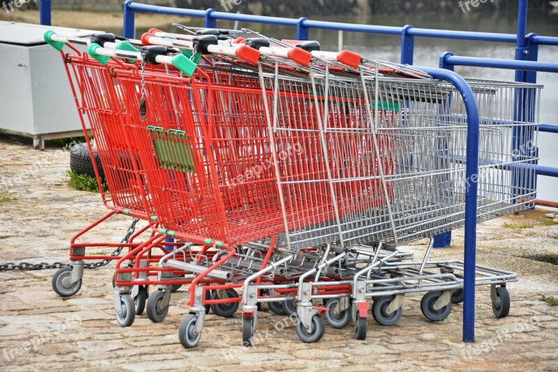 Carts Supermarket Grocery Shopping Metal Red