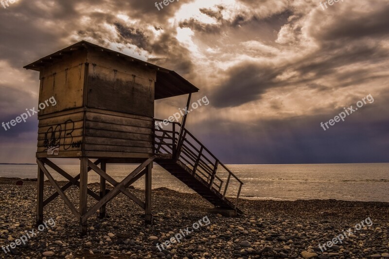 Lifeguard Tower Beach Clouds Sky