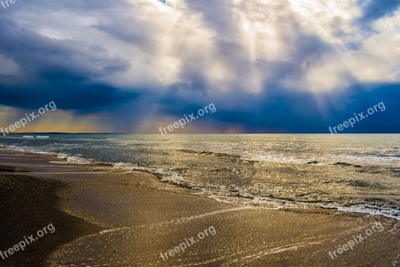 Sea Sand Sunlight Sunbeam Clouds