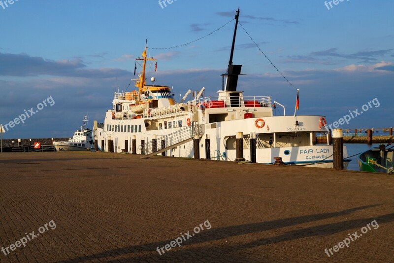 Ship Cuxhafen Port Moored Dusk