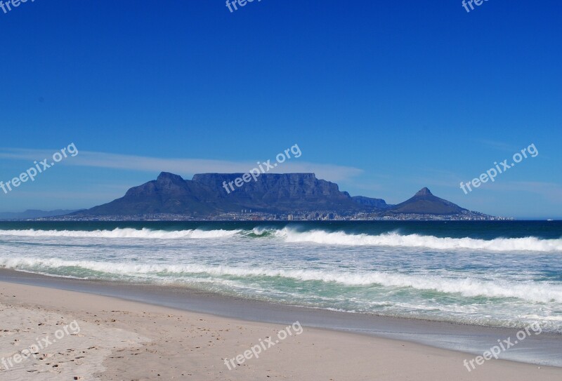 Table Mountain Cape Town Beach Sea South Africa