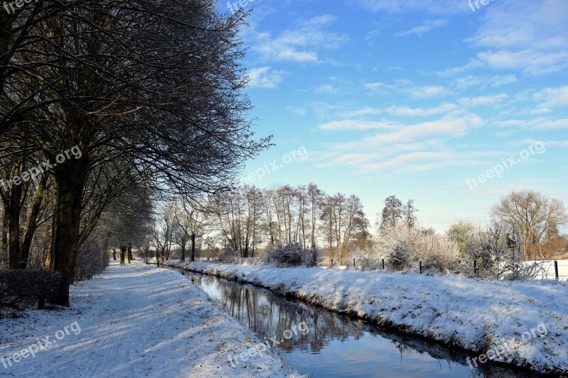 Watercourse Winter Snow Wintry Trees