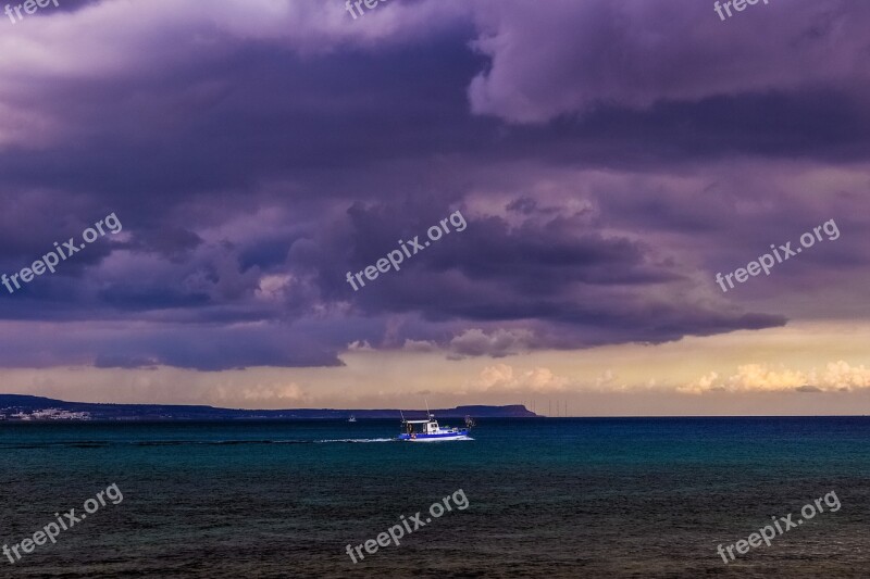 Sea Sky Clouds Stormy Boat