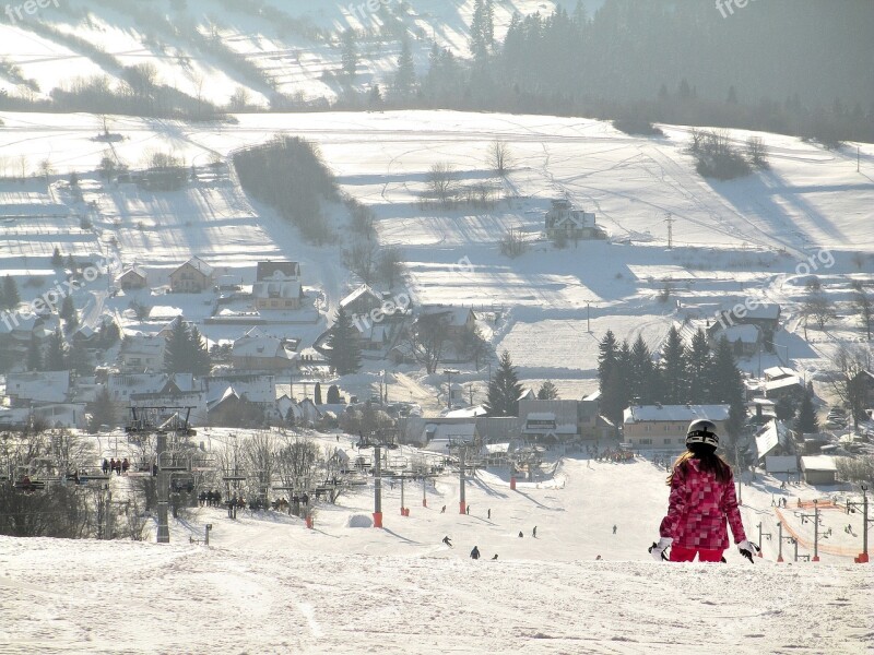 Skiing Winter Tracks Snowy Landscape Skier