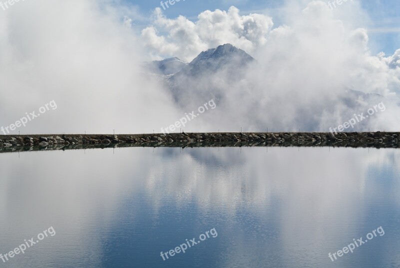 Scuol Lake Clouds Mirroring Landscape