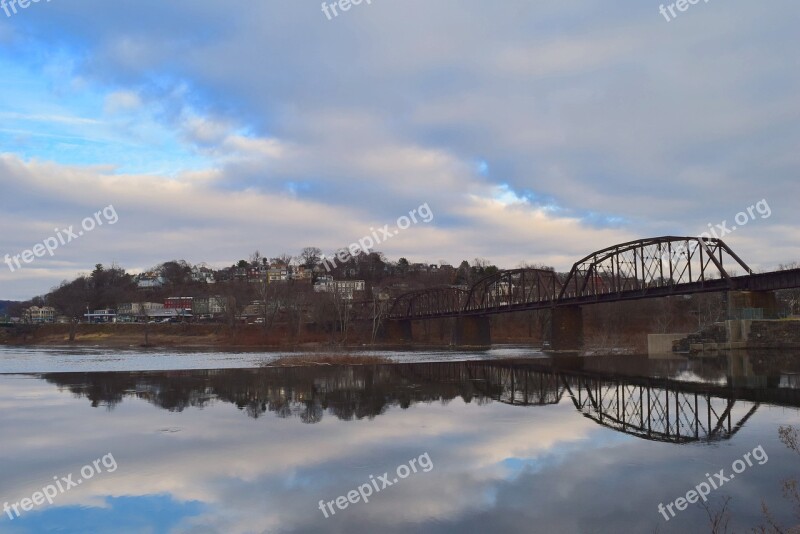 Bridge Water Reflection Delaware River Landscape