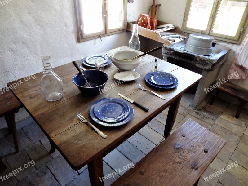 Kitchen Table Tableware Old Nostalgic