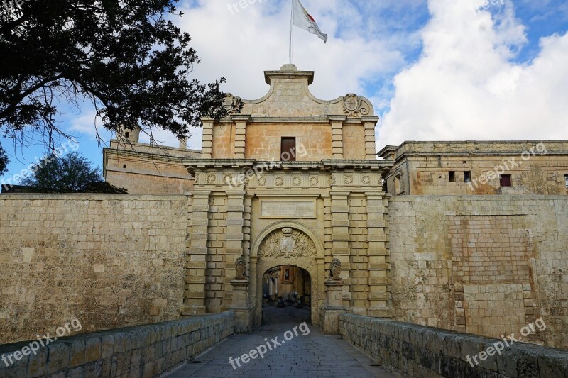 Malta Mdina City Wall Architecture Historically