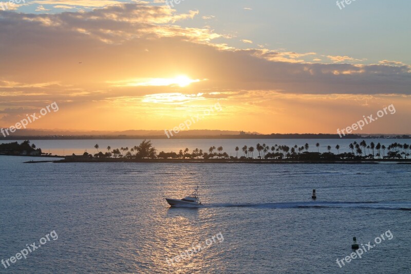 Sunset Boat Puerto Rico Ocean Travel