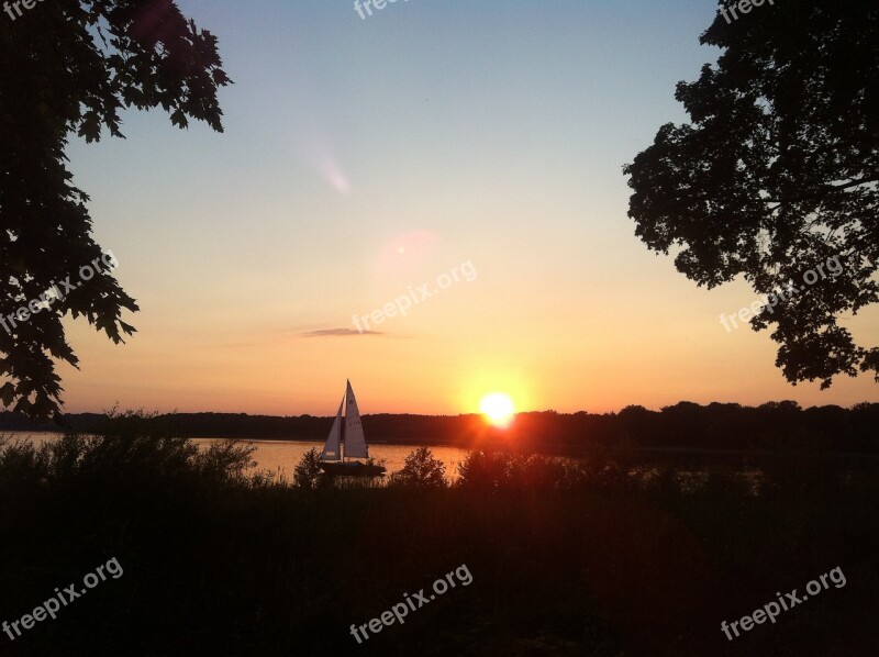 Evening Sky Sunset Sailing Boat Lake River