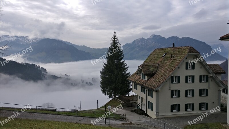 Fog Mountains Central Switzerland Snow Free Photos