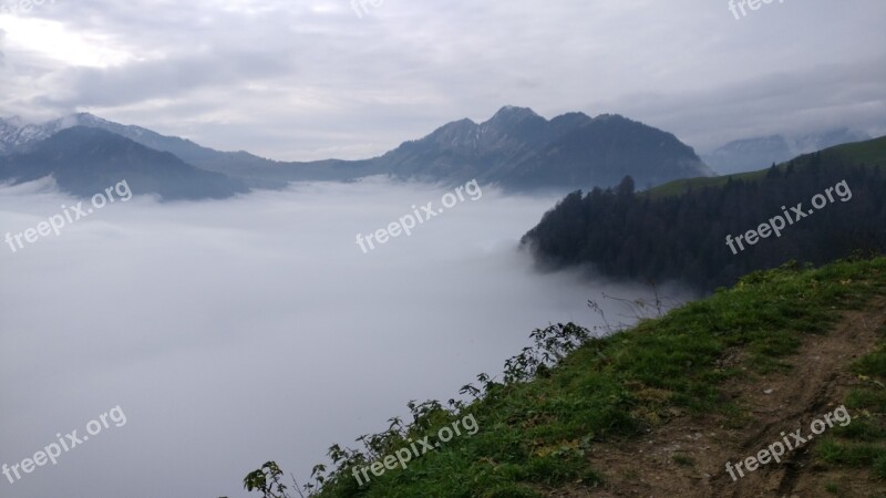 Fog Mountains Central Switzerland Snow Free Photos