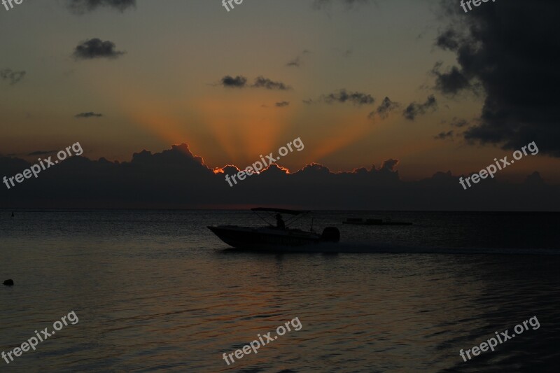 Maritius Sunset Boat Clouds Evening