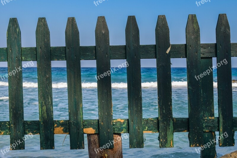 Fence Green Wooden Beach Sea