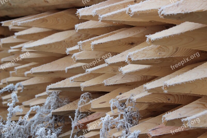 Wood Fence Posts Pointed Winter Iced