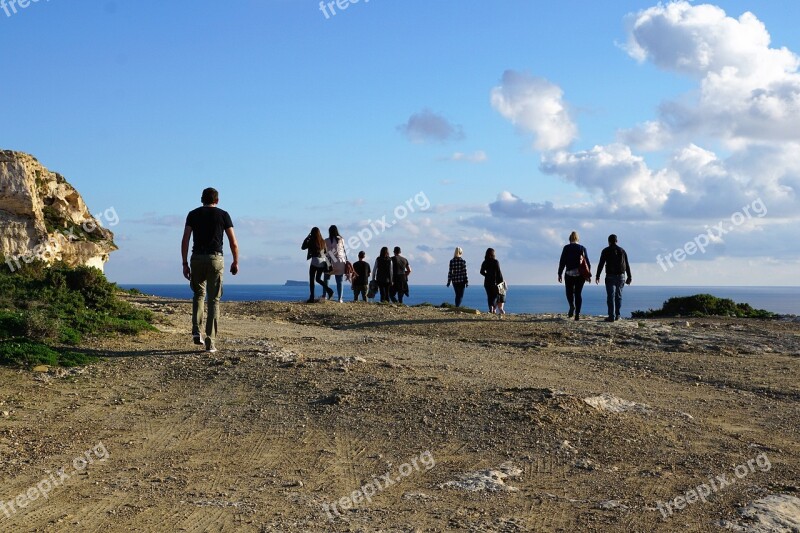 People Group Hiking Malta Mediterranean