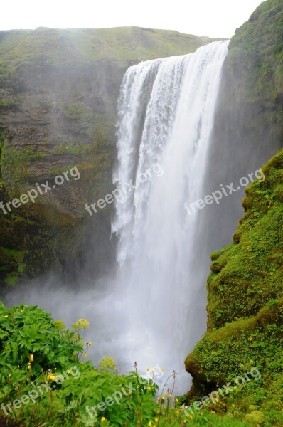 Skogarfoss Waterfall Iceland Nature Landscape