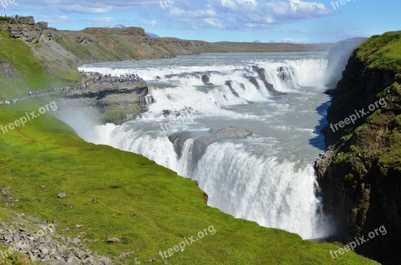 Waterfall Gullfoss Iceland Nature Landscape