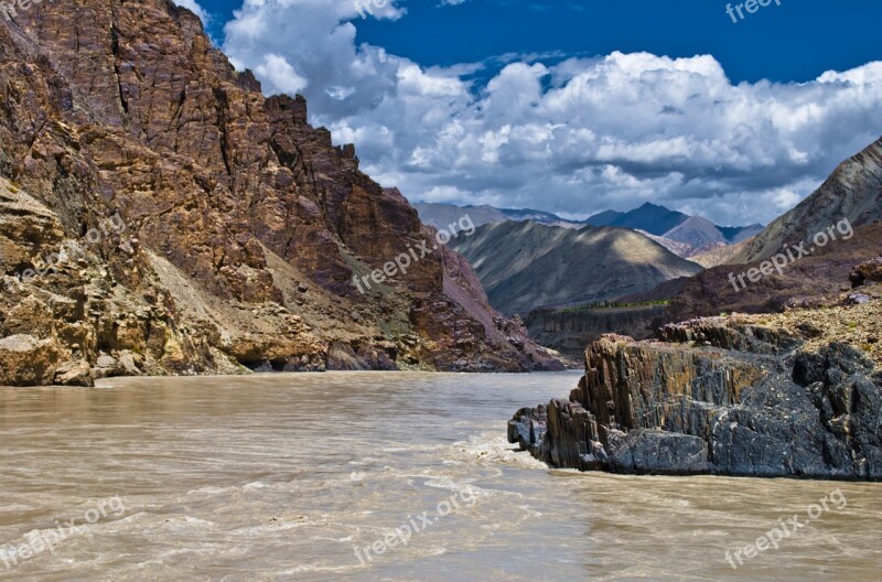 Landscape River Muddy Mountain Sky