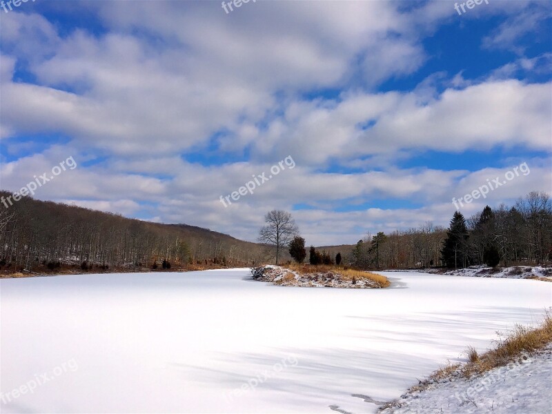 Lake Snow Frozen Winter Cold