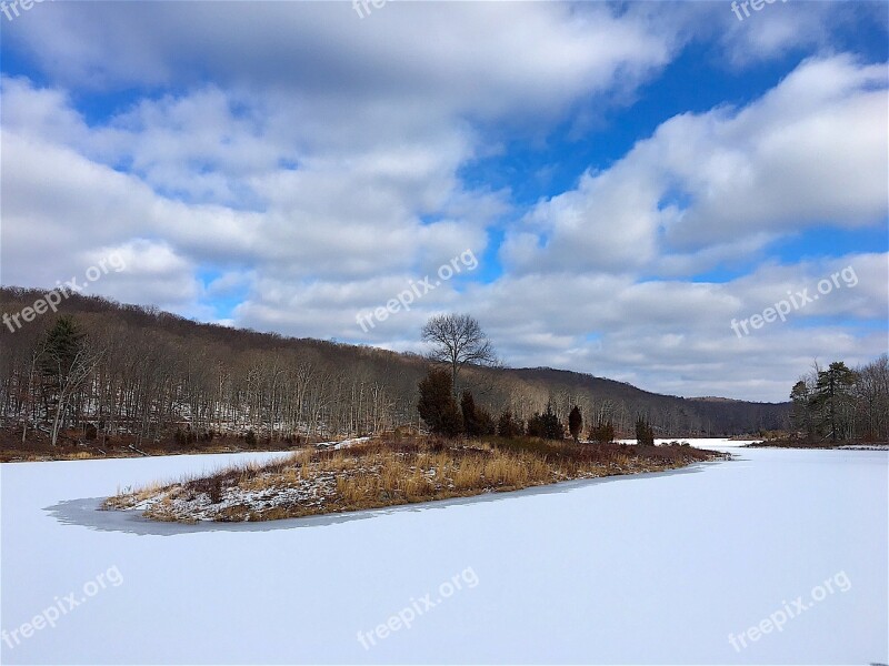 Lake Snow Frozen Winter Cold