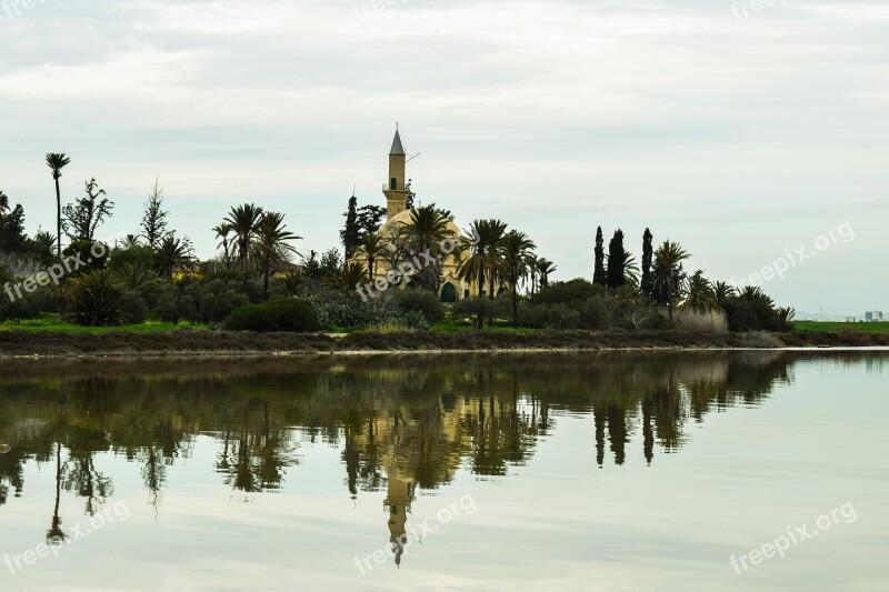 Cyprus Larnaca Hala Sultan Tekke Salt Lake Reflections