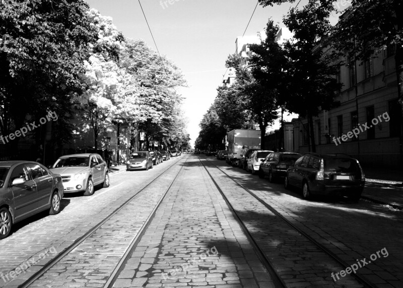 Helsinki City Street Boulevard Black And White