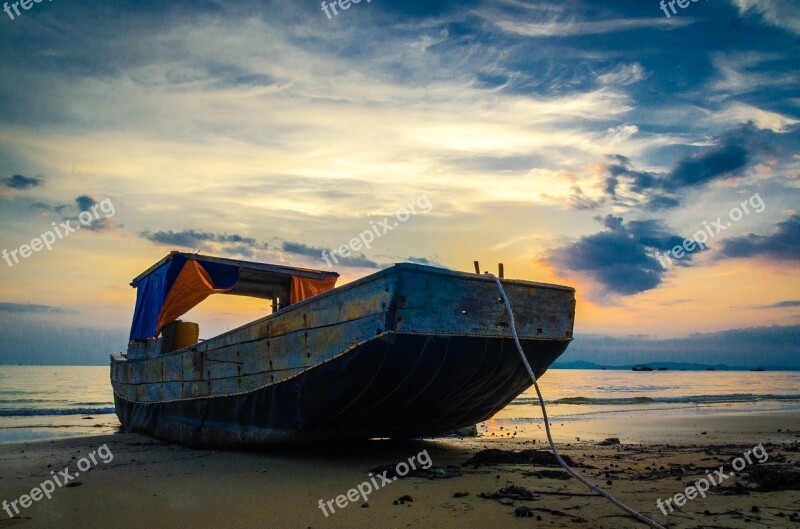 Sunset The Boat The Sea Heaven Light