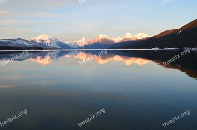 Lake Mcdonald Landscape Reflection Water Mountains