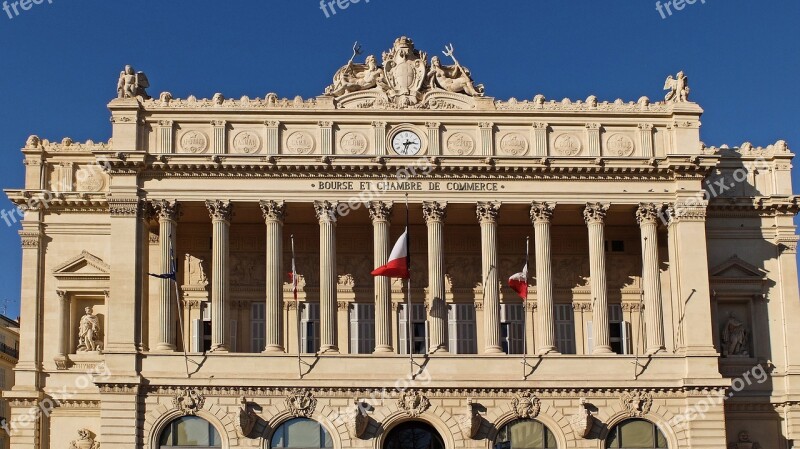 Marseille Chamber Of Commerce Flag Columns Bourse