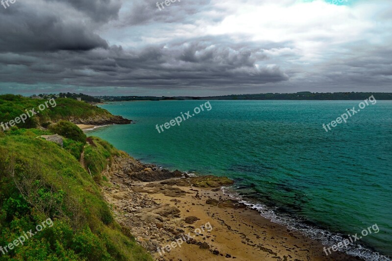 Landscape Sea Clouds Beach Green