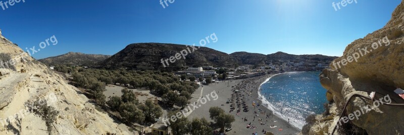 Matala Crete Beach Panorama Sun Loungers