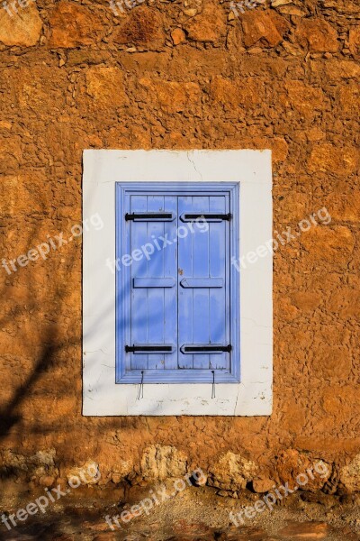 Window Wooden Old Blue Wall